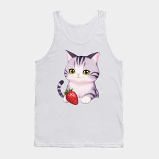 Cute Cat Holding a Strawberry Tank Top